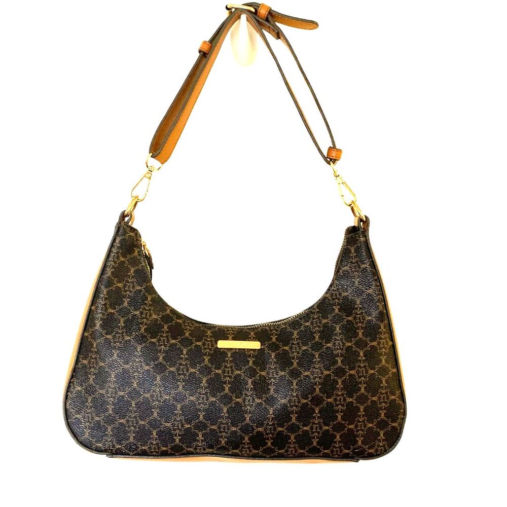 Nanette Lepore Brown and Tan Monogram Hobo Shoulder Bag Small - Picture 2 of 12
